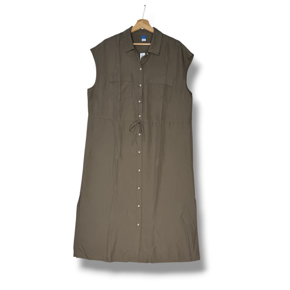 Old Navy Womens L Waist-Defined Utility Midi Shirt Dress Reishi NWT Granola Girl